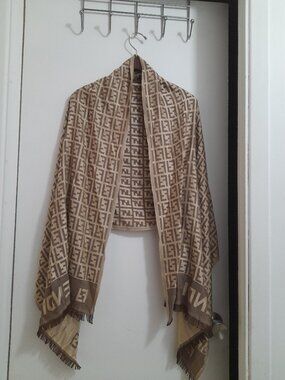 Fendi wool and silk zucca monogram pattern logo large scarf or stole.
